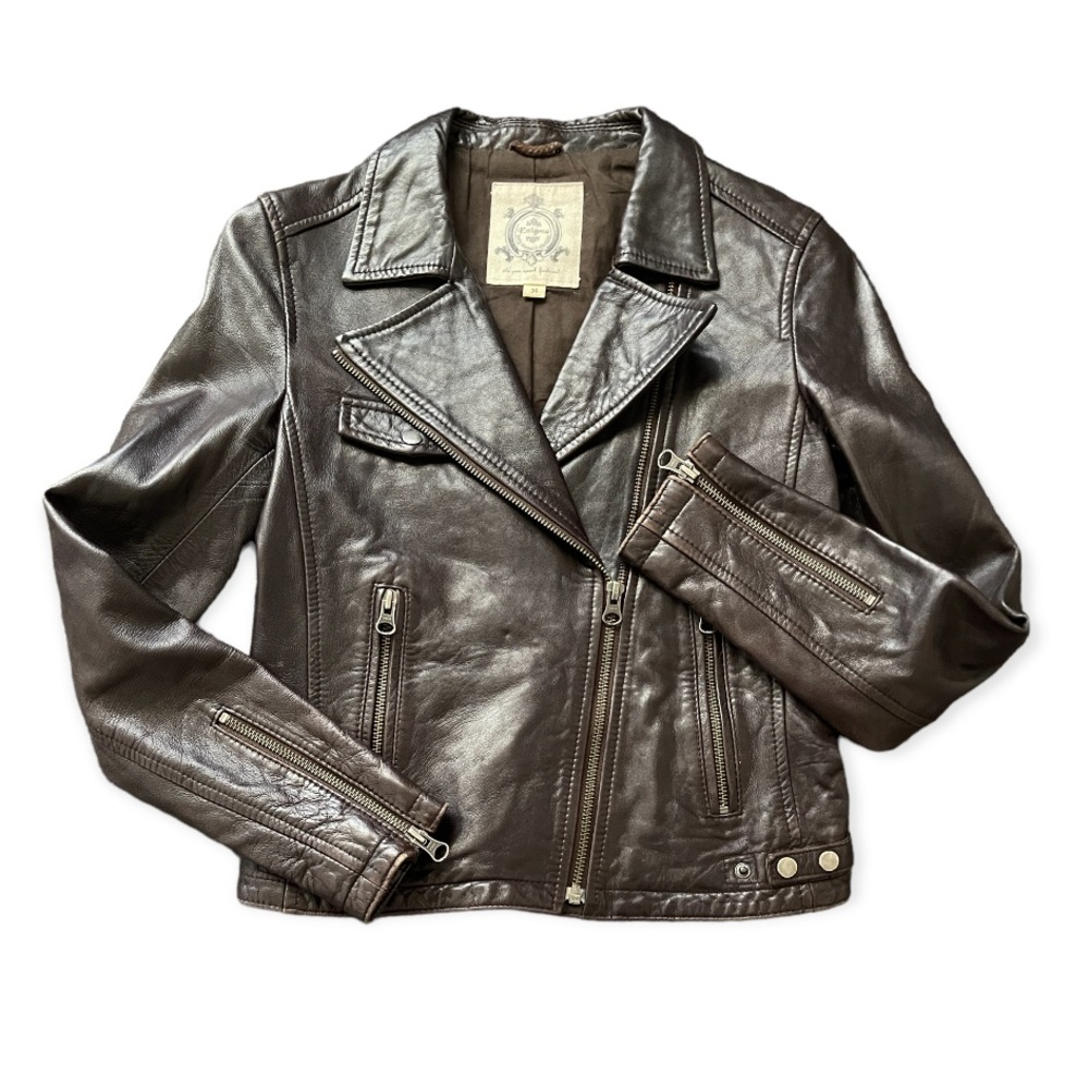 ENIGMA ITALIAN LEATHER COLLECTION LAMB LEATHER MOTO JACKET Sz S CHOCOLATE BROWN
